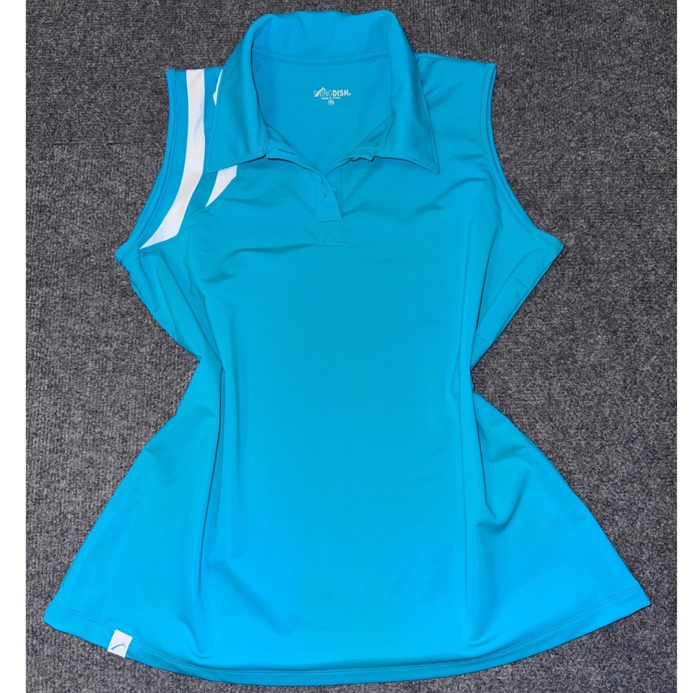 SwingDish Womens Sleeveless Golf Polo Top‎ Turquoise Blue WT087-21-2 Size TC v3